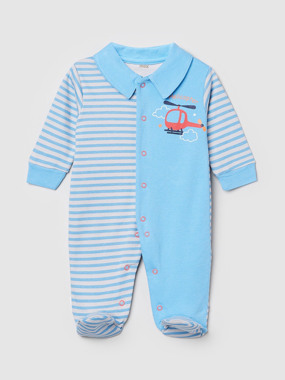 

max Infant Boys Blue & Off White Striped Pure Cotton Sleepsuit