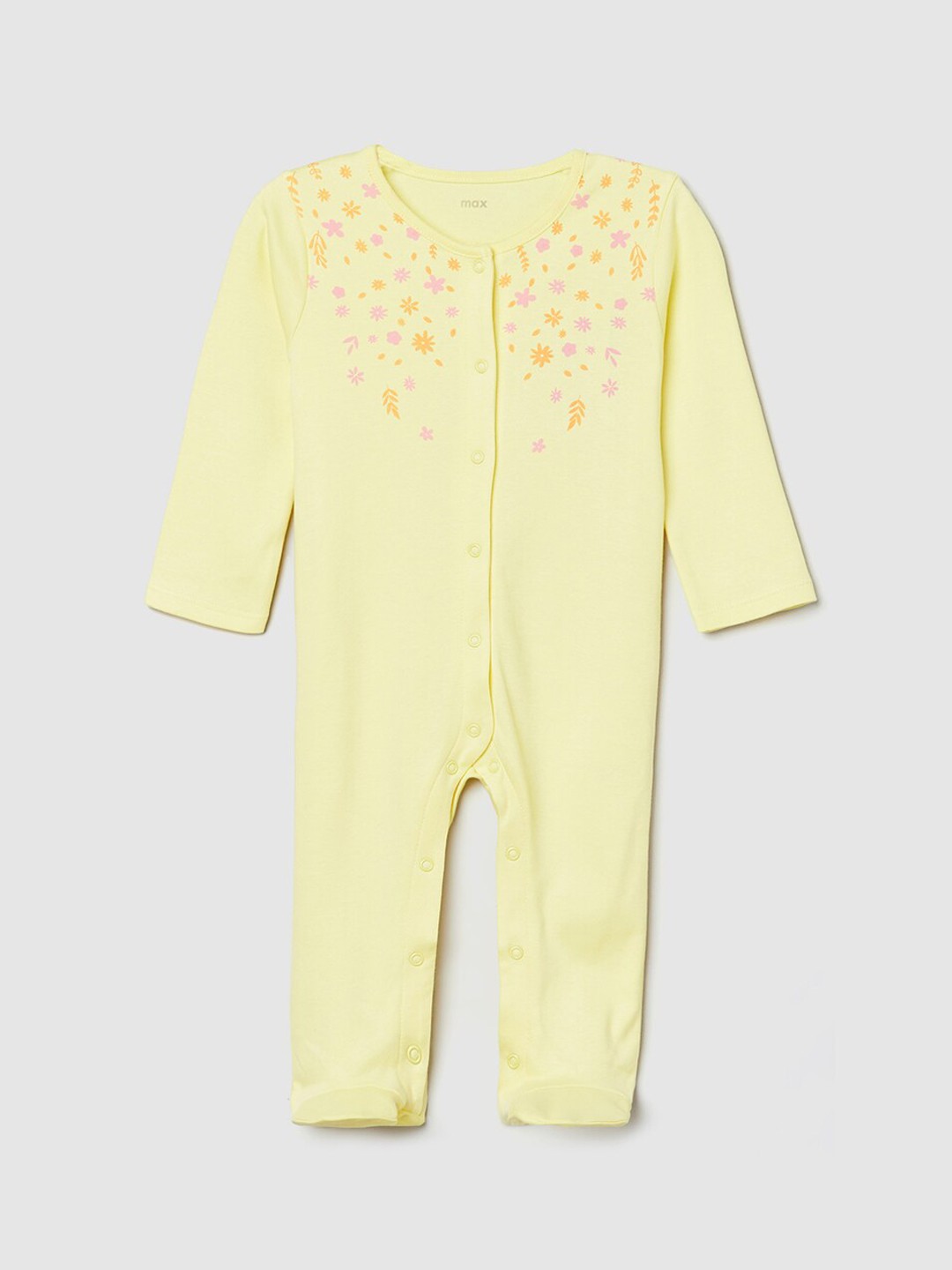 

max Infant Girls Yellow & Pink Printed Anti-Bacterial Sleepsuit