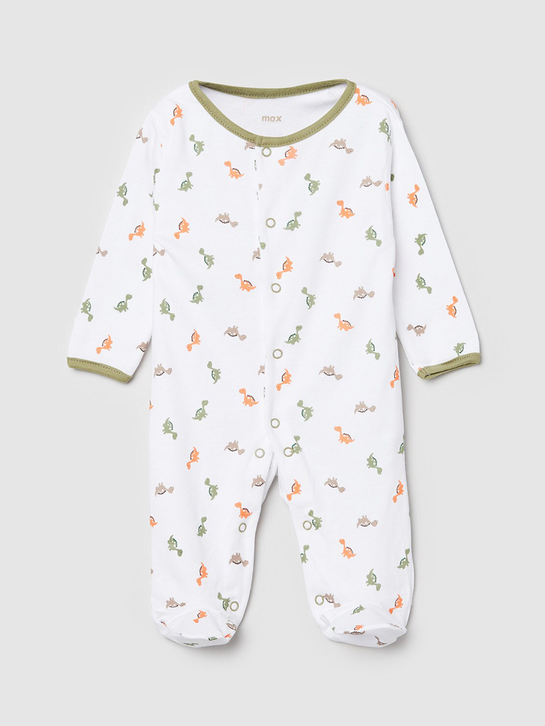 

max Infant Boys White Printed Anti-Bacterial Sleepsuit