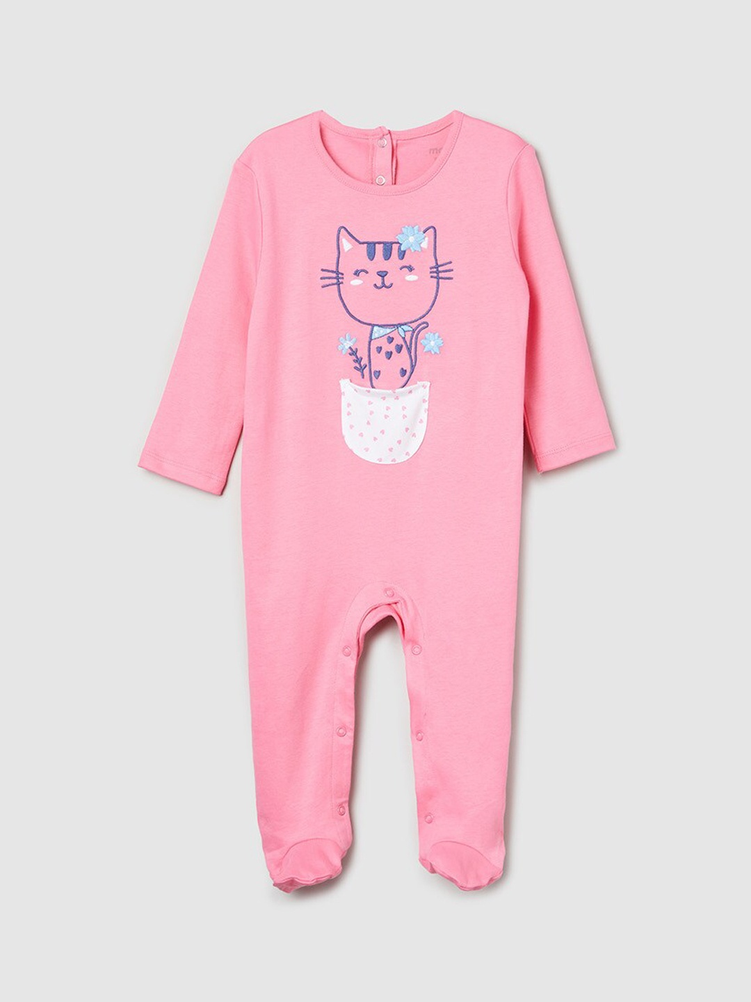 

max Infant Girls Pink & White Embroidered Anti-Bacterial Sleepsuit