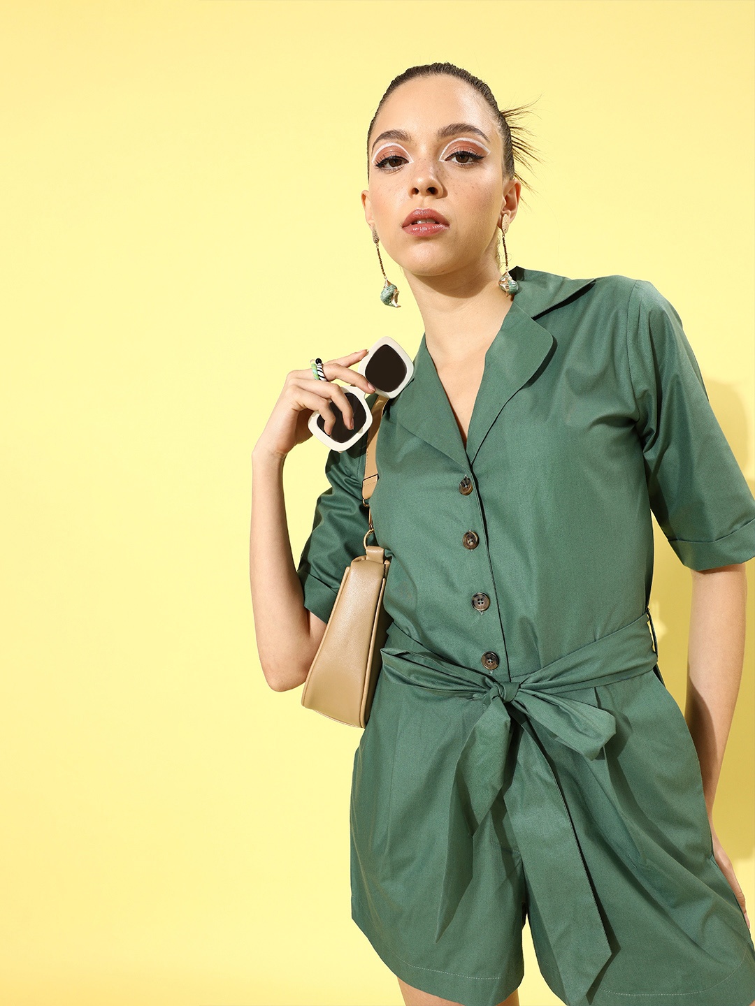 

Style Quotient Women Gorgeous Green Solid Playsuit