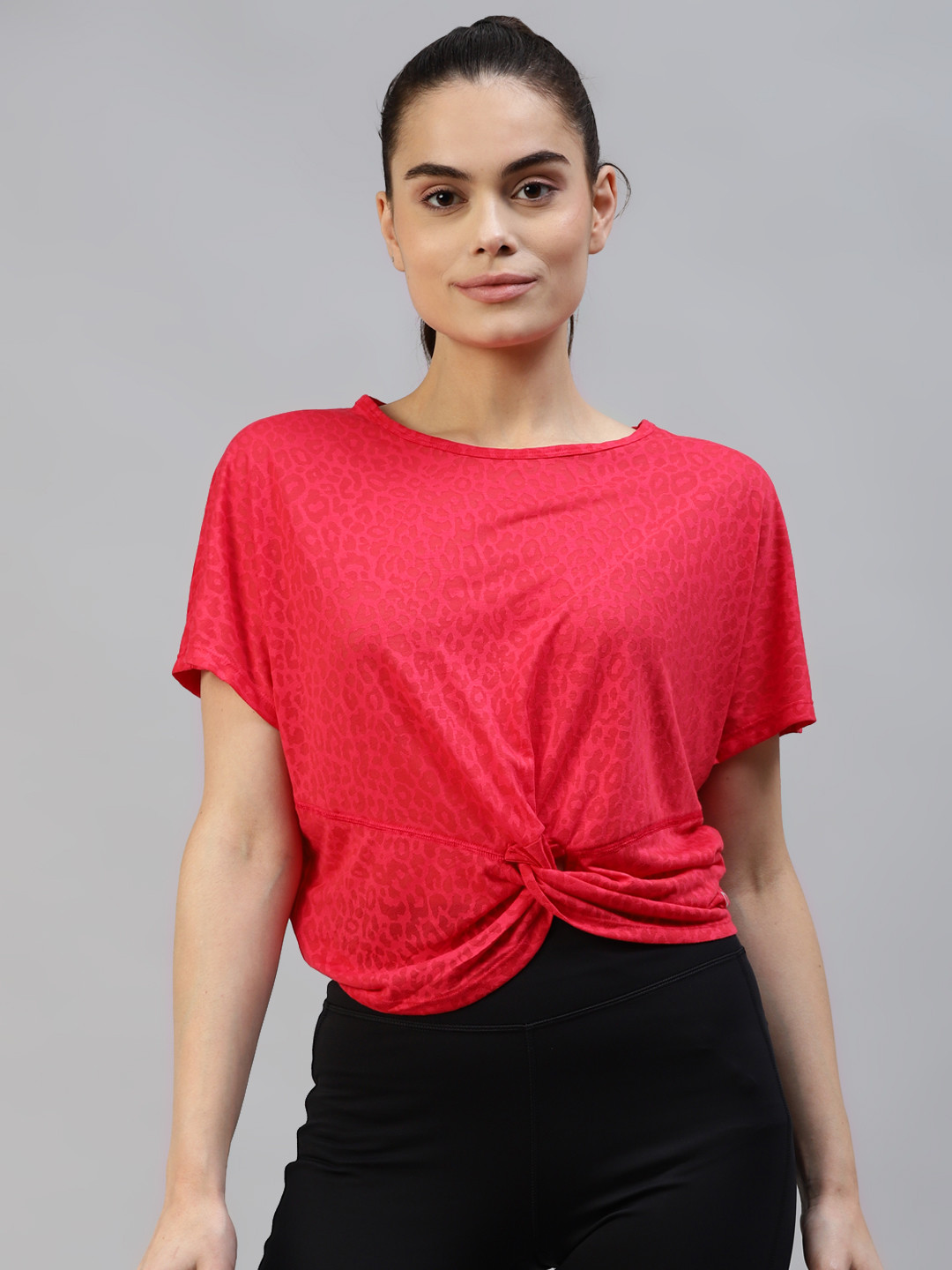 

Marks & Spencer Red Leopard Print Extended Sleeves Twisted Top