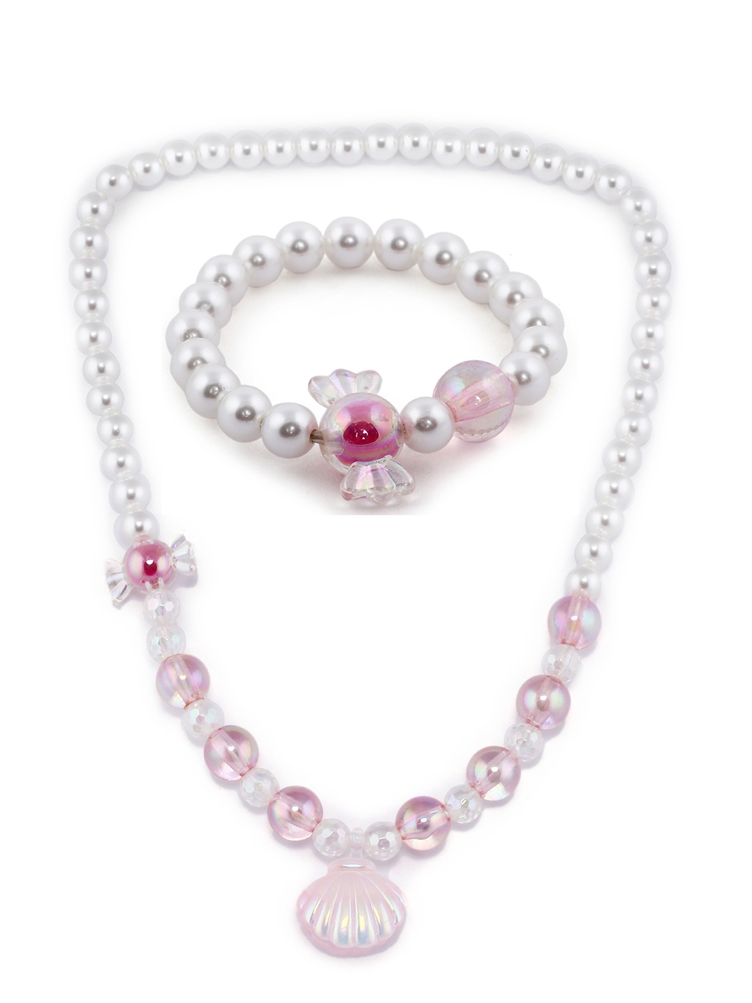 

EL REGALO Girls White Pink Beaded Jewellery Set