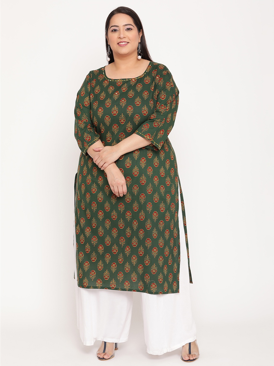 

Sringam Women Green & Red Floral Printed Kurta