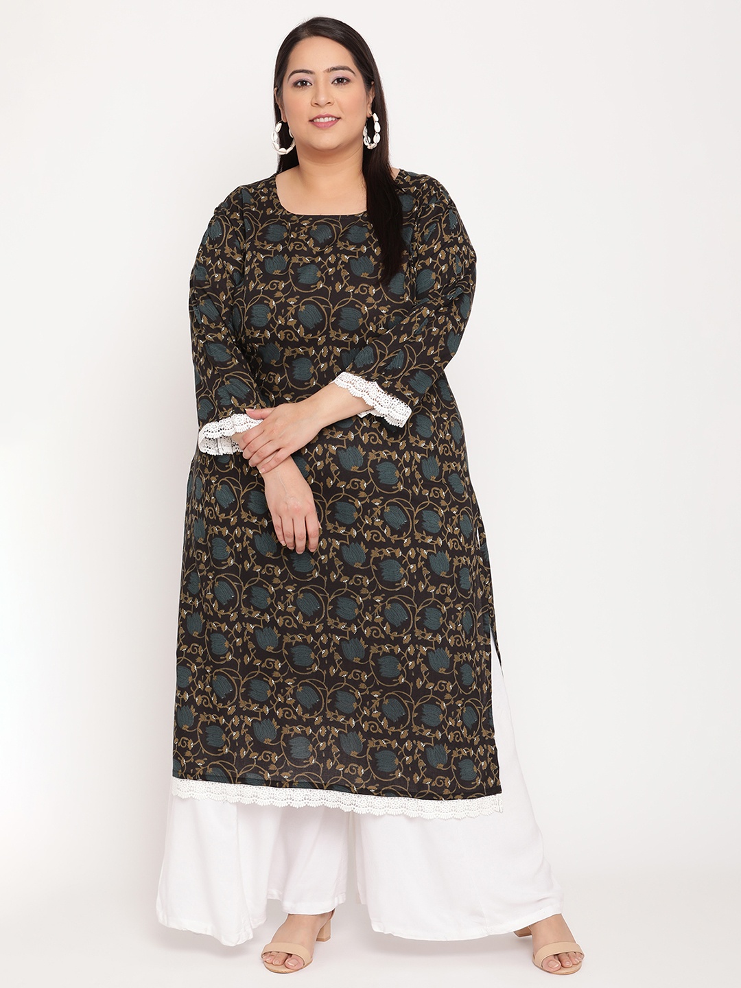 

Sringam Women Black Floral Printed Kurta