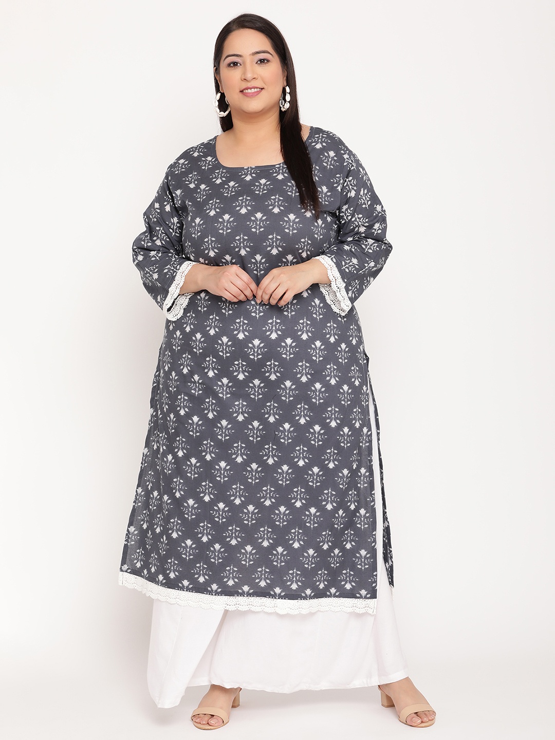 

Sringam Women Grey Floral Printed Kurta