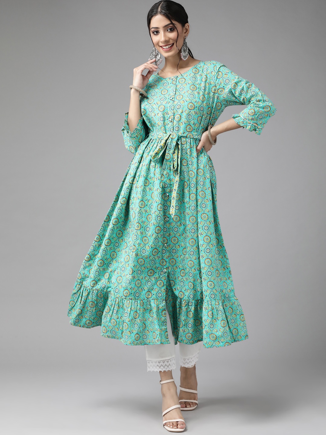 

Cayman Women Sea Green Ethnic Motifs Printed Kurta