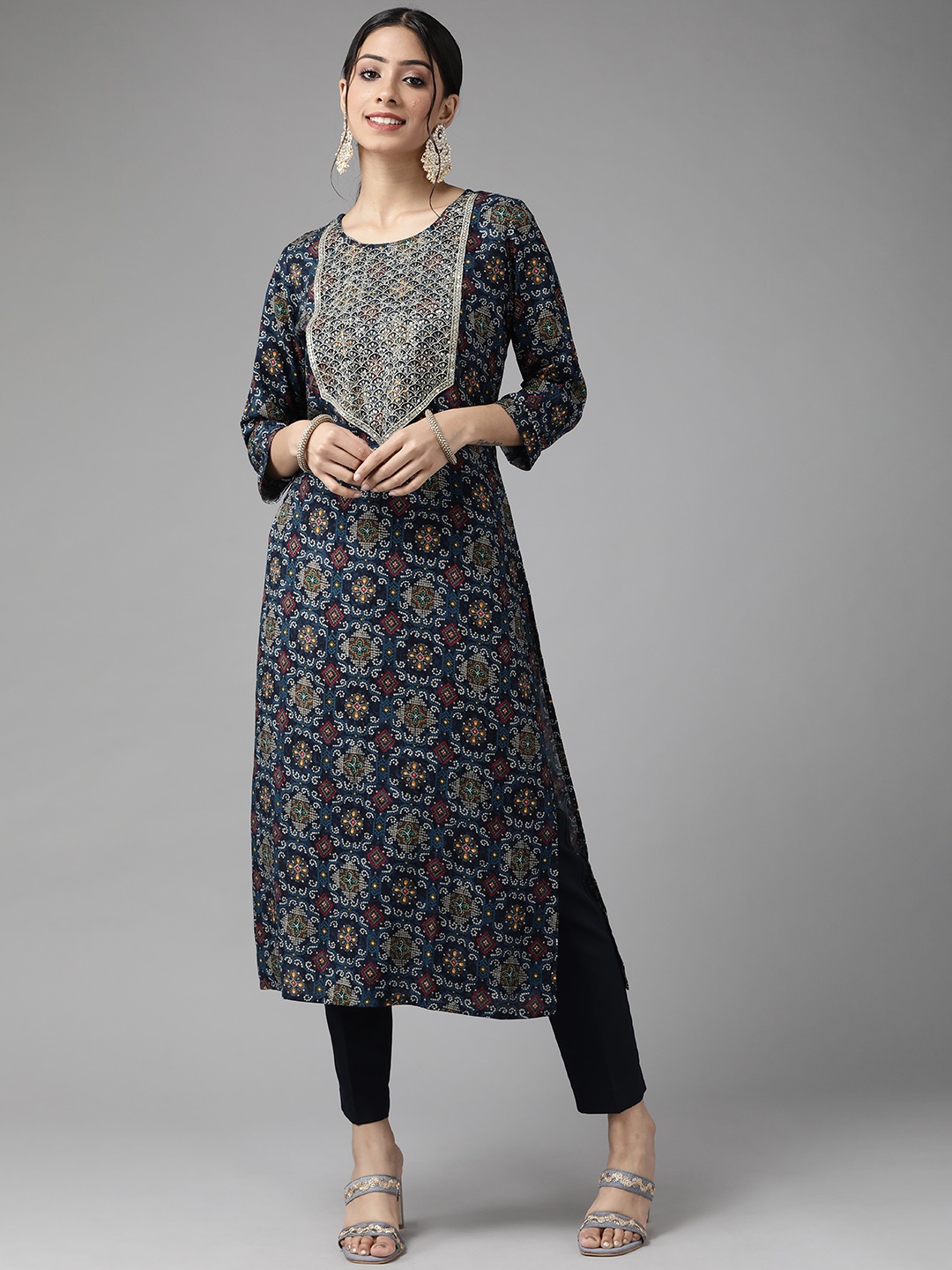 

Cayman Women Navy Blue Printed Kurta