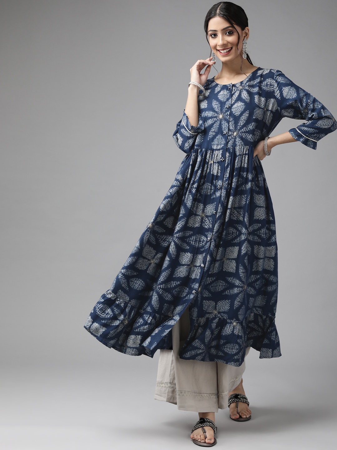 

Cayman Women Blue Floral Printed Anarkali Kurta