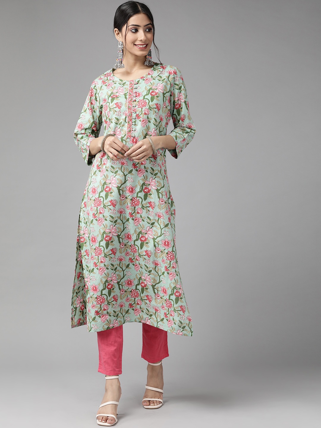 

Cayman Women Sea Green Floral Printed Floral Kurta