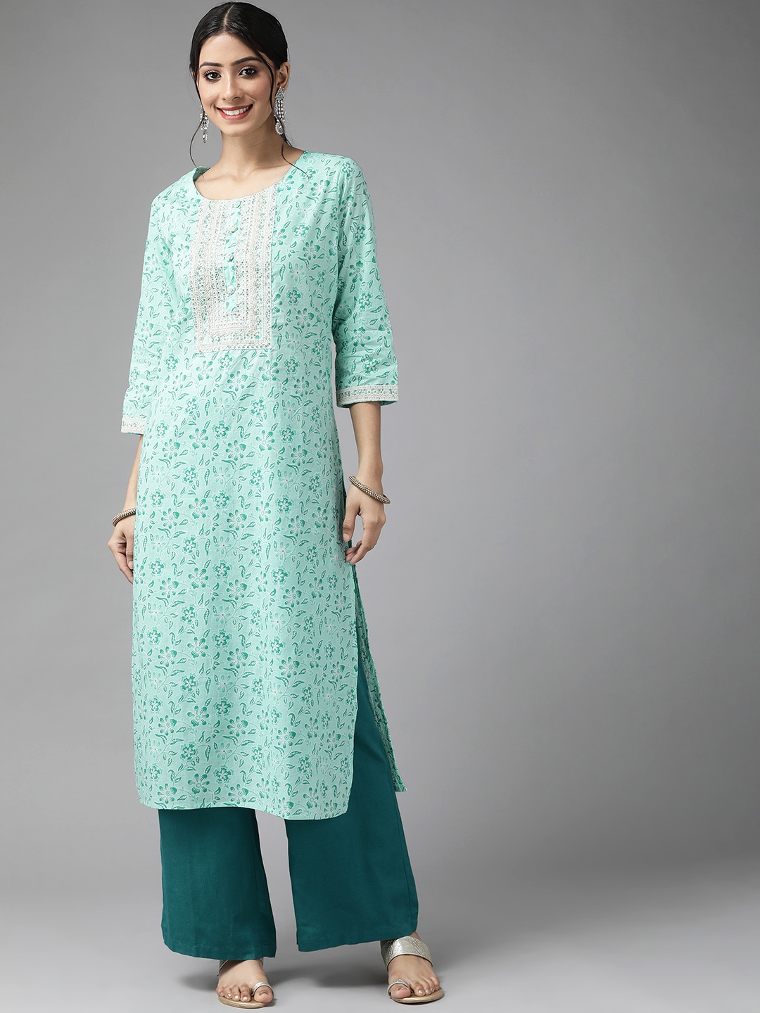 

Cayman Women Sea Green Floral Printed Kurta