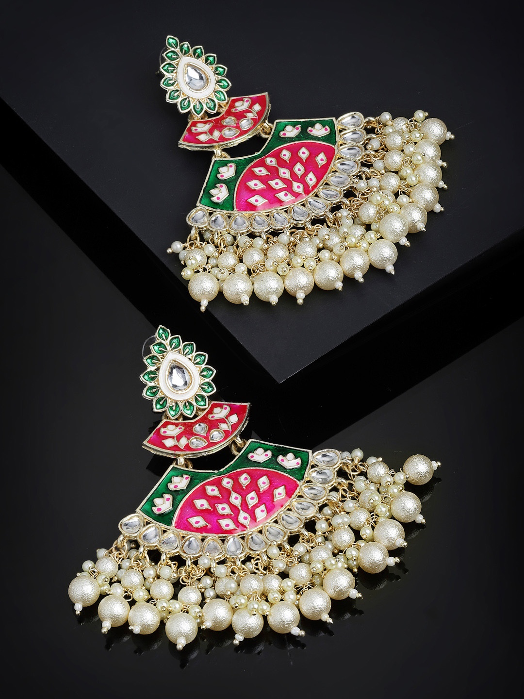 

PANASH Enamelled Gold-Plated Kundan Stone-Studded Drop Earrings