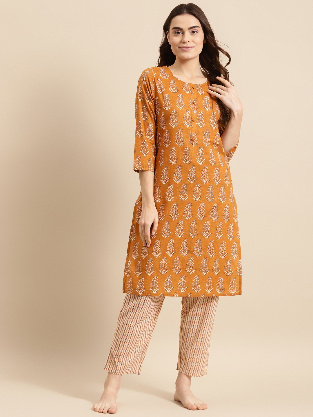 

Prakrti Women Mustard Printed Night suit