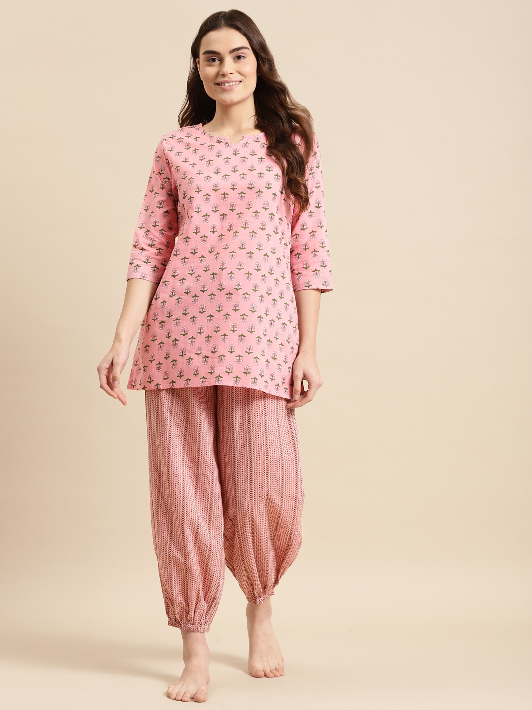 

Prakrti Women Pink Printed Cotton Night suit