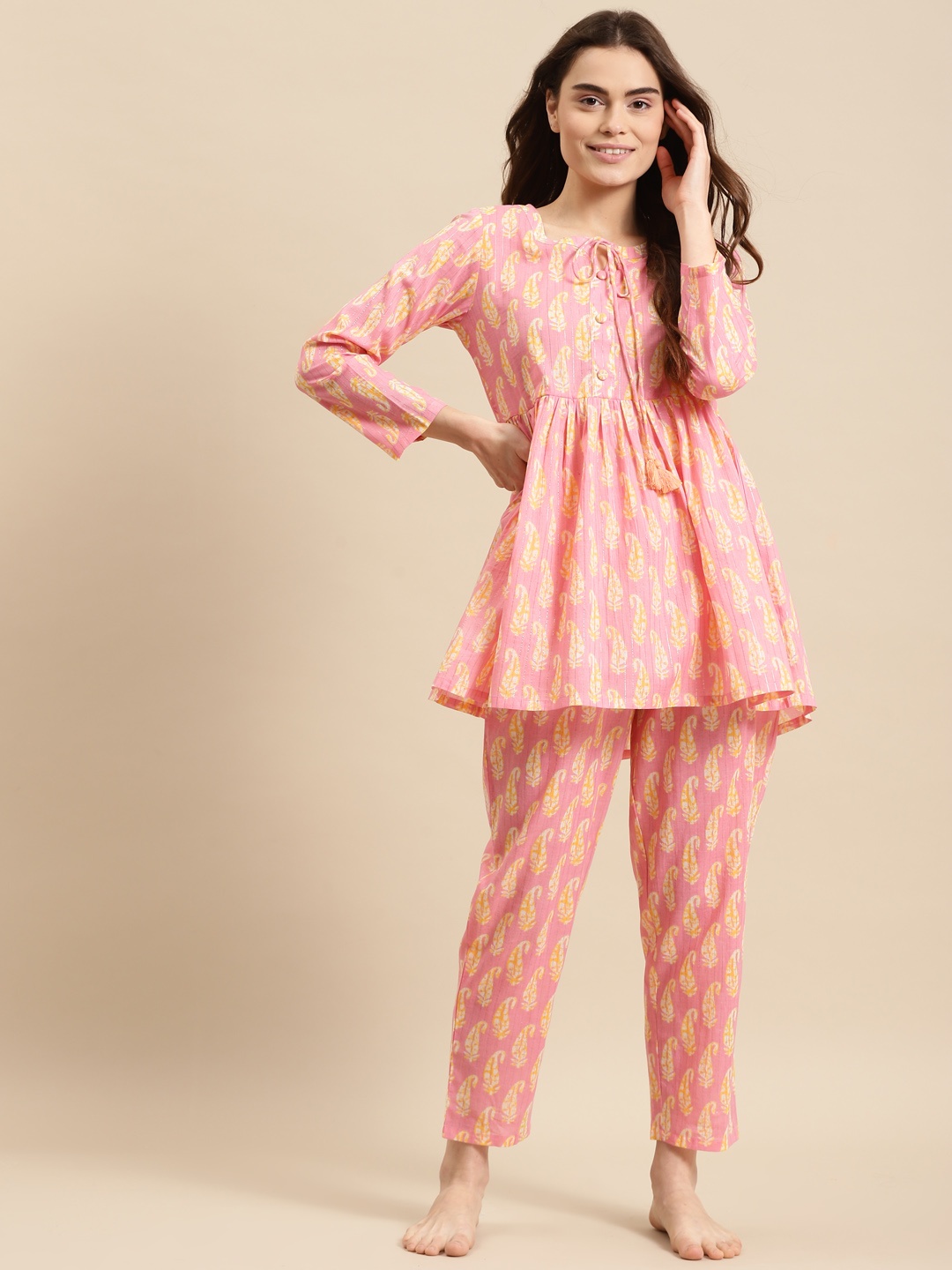 

Prakrti Women Pink Printed Cotton Night suit