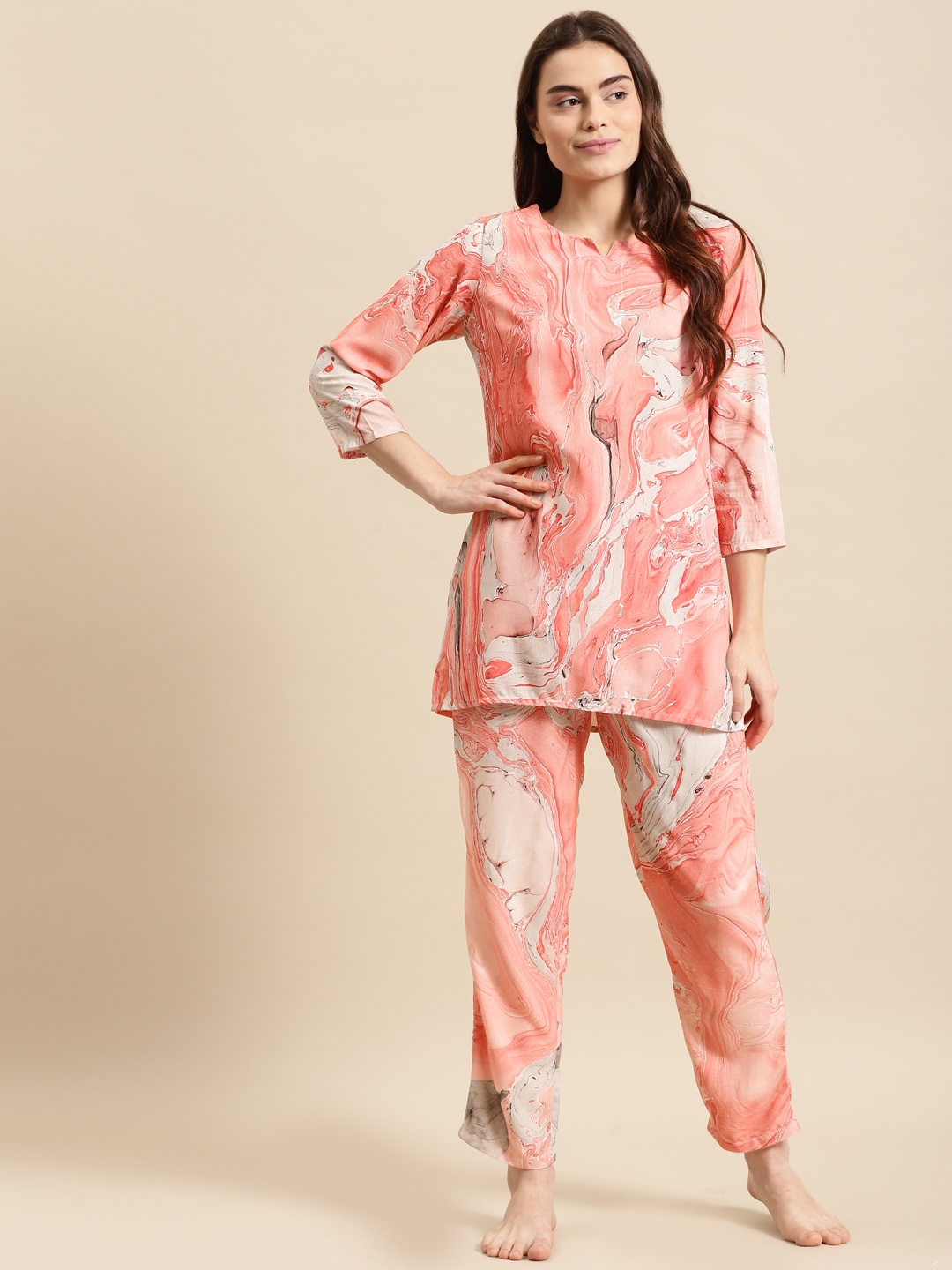 

Prakrti Women Peach-Coloured Printed Night suit