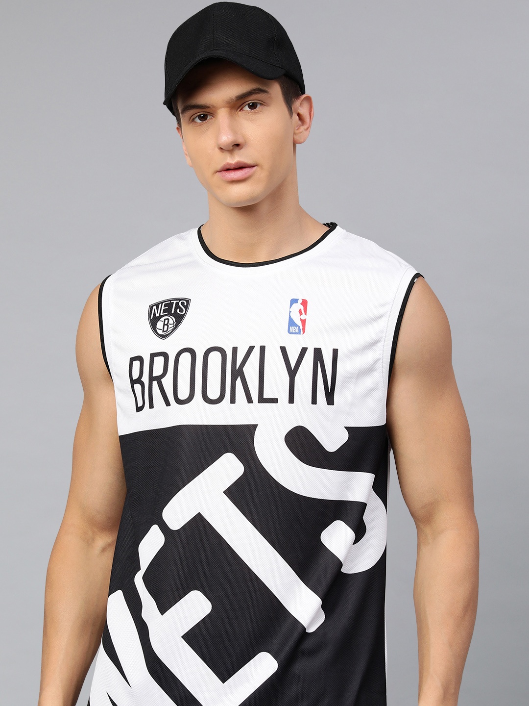 

NBA Men White & Black Brooklyn Nets Sleeveless Game Jersey