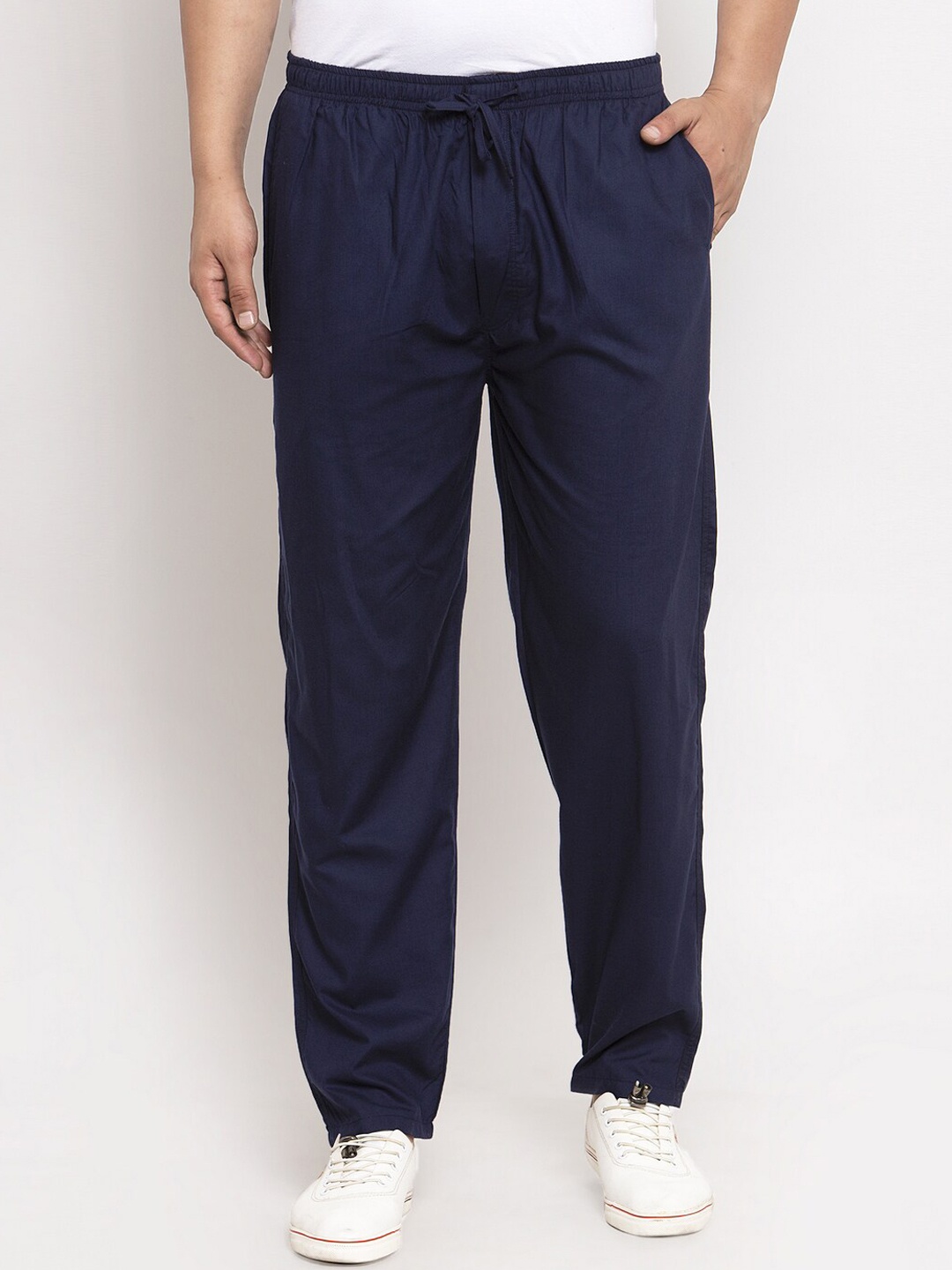 

JAINISH Men Navy Blue Solid Pure Cotton Slim-Fit Track Pants