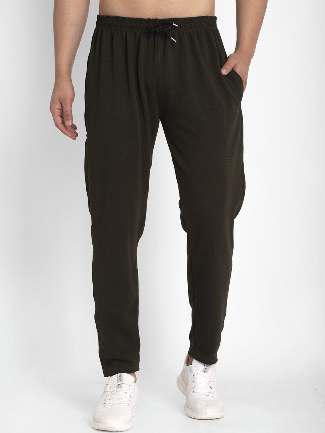 

JAINISH Men Olive Solid Slim-Fit Pure Cotton Track Pant