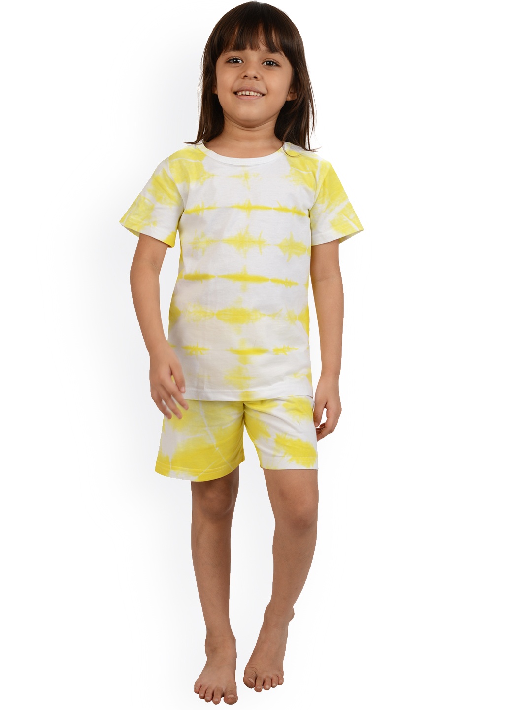 

frangipani Kids White & Yellow Tie & Dye Night suits