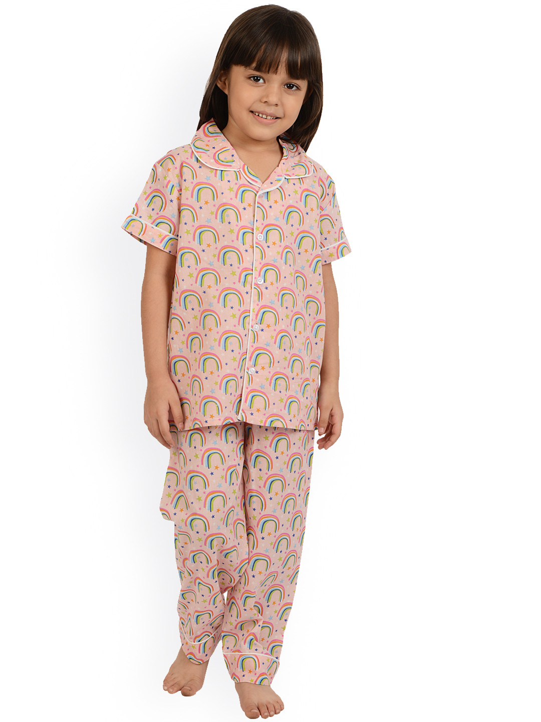 

frangipani Girls Pink & Blue Printed Cotton Night Suit
