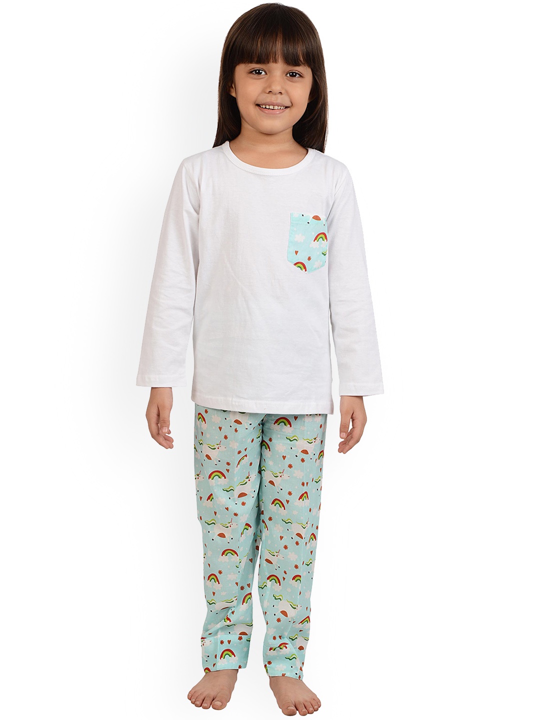 

frangipani Unisex Kids White & Blue Night suit