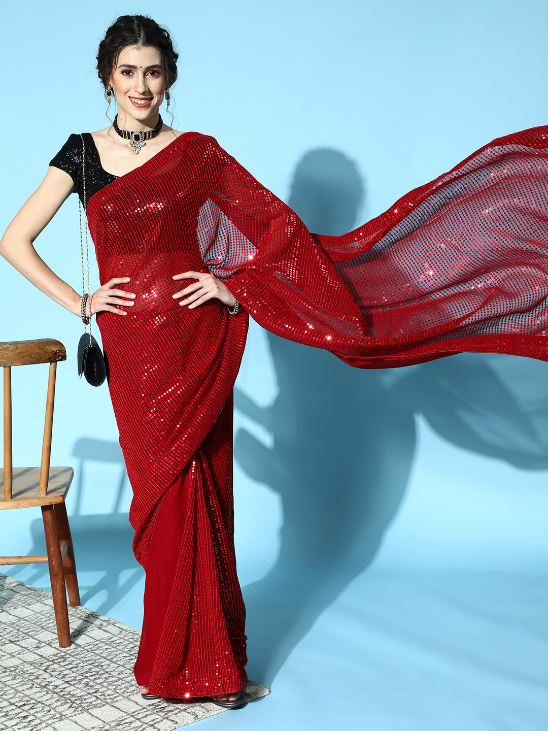 

Mitera Striped Saree, Maroon