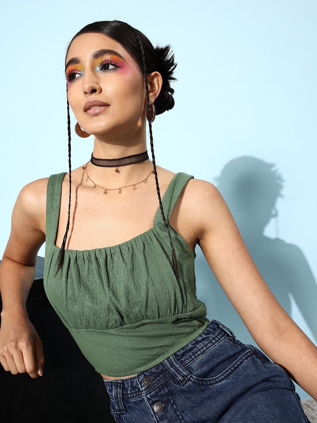 

Jade Garden Women Lovely Olive Solid Bustier Top