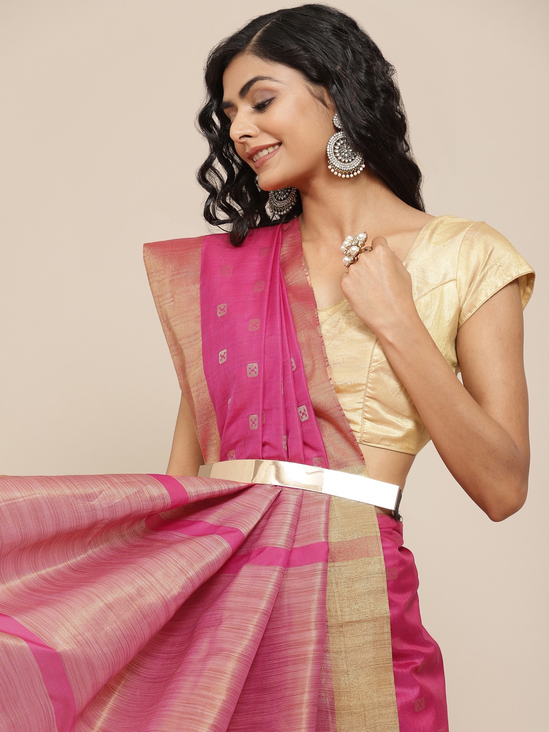 

Havida Sarees Pink Ethnic Motifs Zari Silk Cotton Banarasi Saree