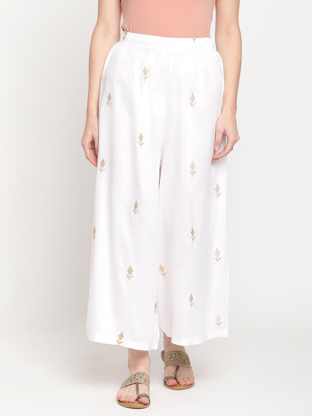 

TAG 7 Women White Sequined Palazzo