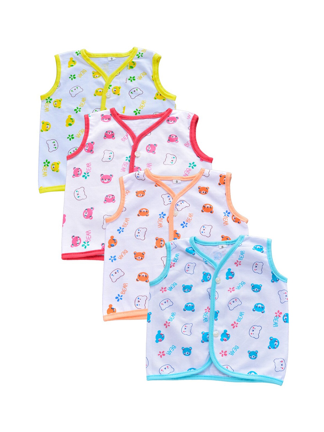 

Little Angels Infant Kids Pack Of 4 Assorted Printed Cotton Innerwear Jhabla Vests