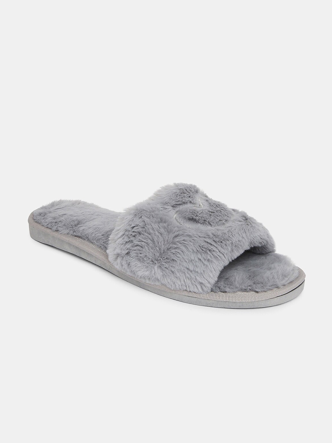 

20Dresses Women Grey Fur Open Toe Flip Flops Sliders