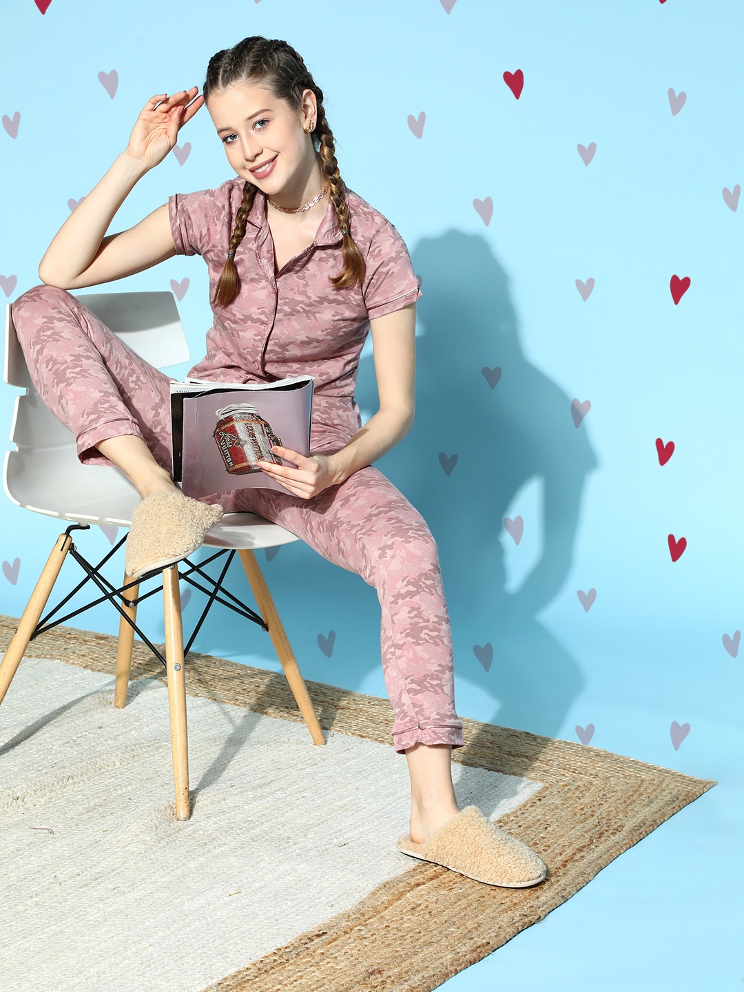 

Sweet Dreams Women Pink Camouflage Sleep Staple Night Suit