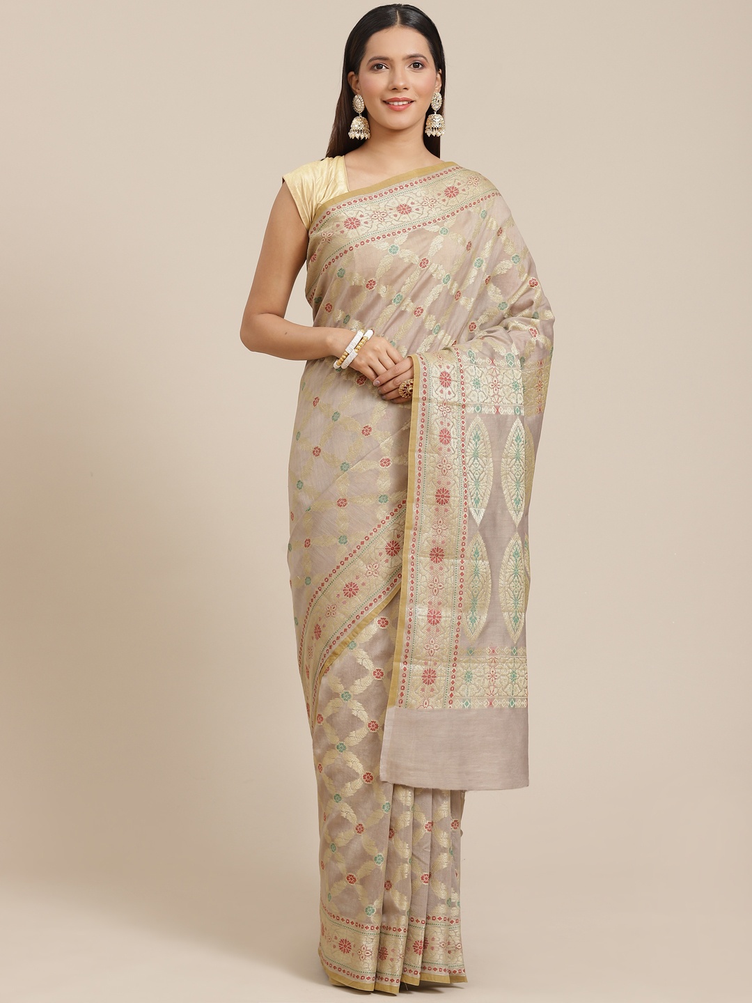 

Banarasi Style Beige Woven Design Silk Cotton Banarasi Saree