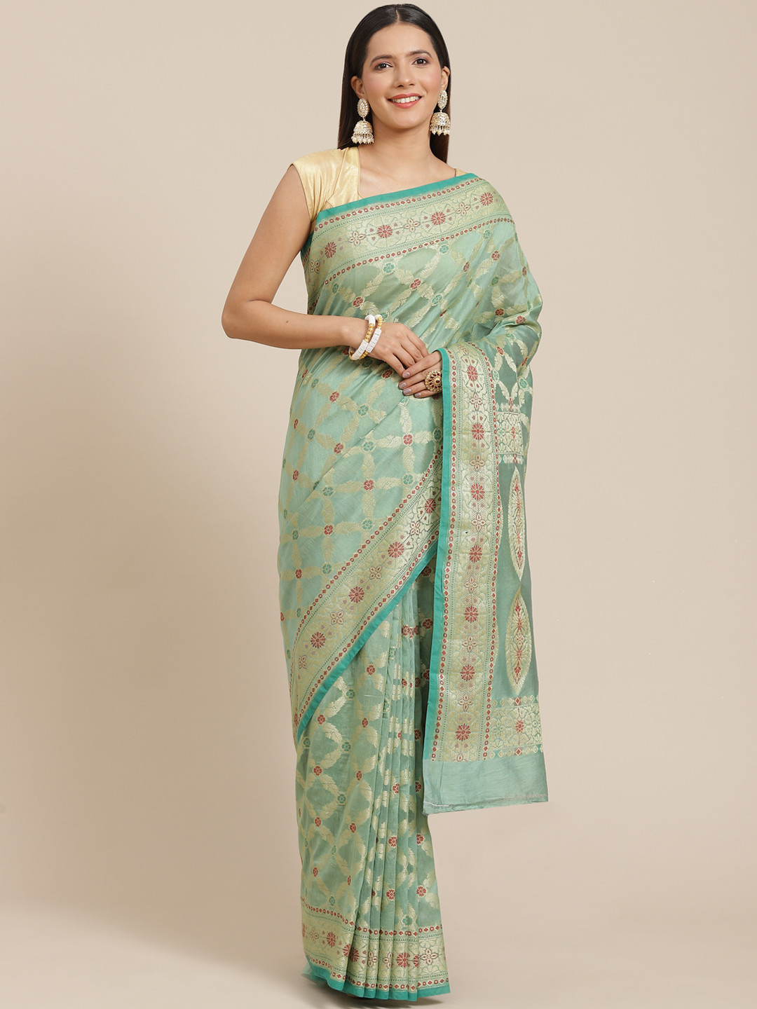 

Banarasi Style Green Woven Design Silk Cotton Banarasi Saree