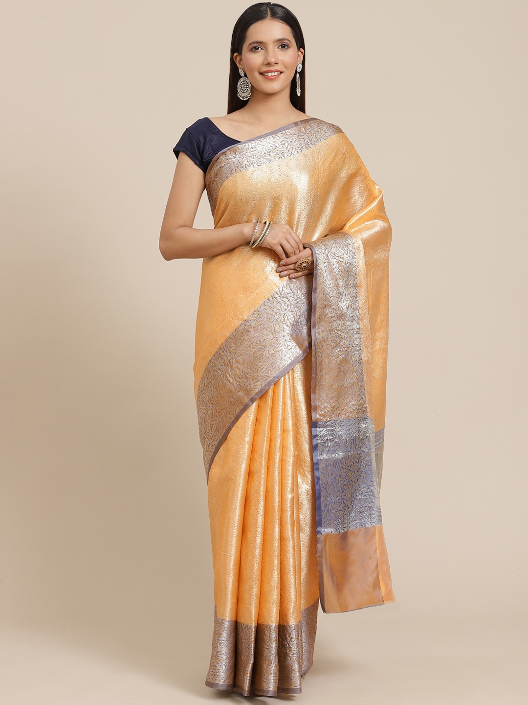 

Banarasi Style Peach-Coloured Woven Design Art Silk Banarasi Saree