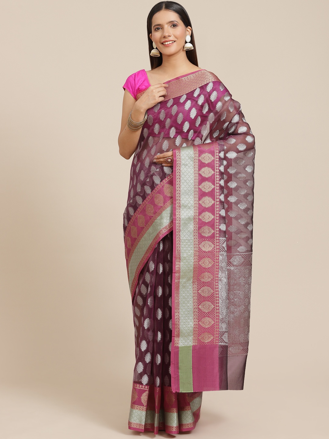

Banarasi Style Burgundy Woven Design Organza Banarasi Saree