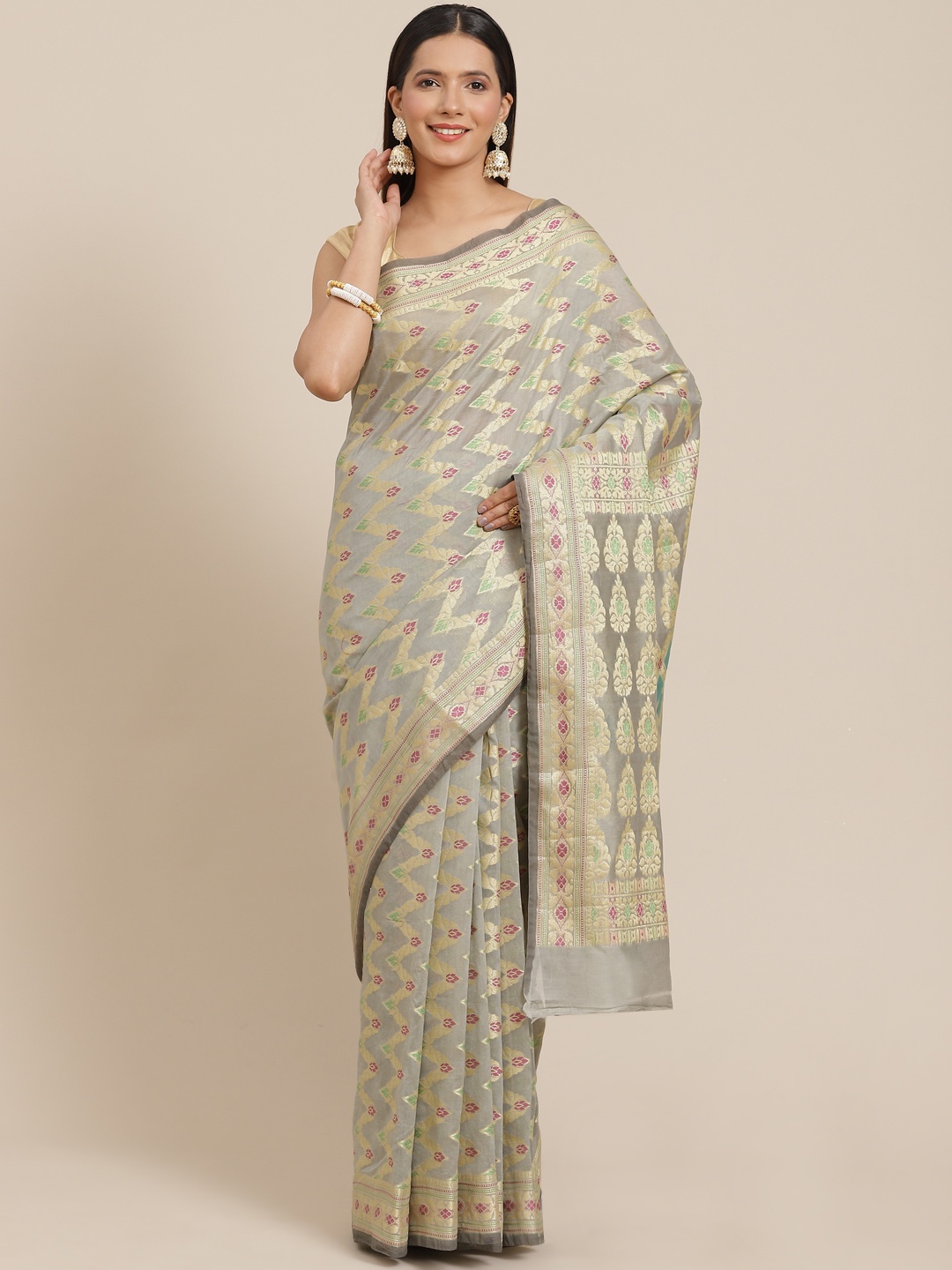 

Banarasi Style Grey & Beige Ethnic Motifs Banarasi Saree