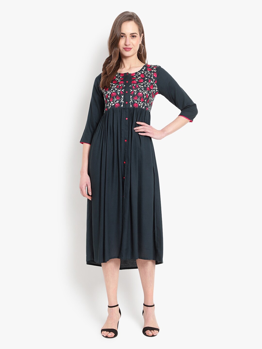 

Ashlee Green Floral Embroidered Midi Dress