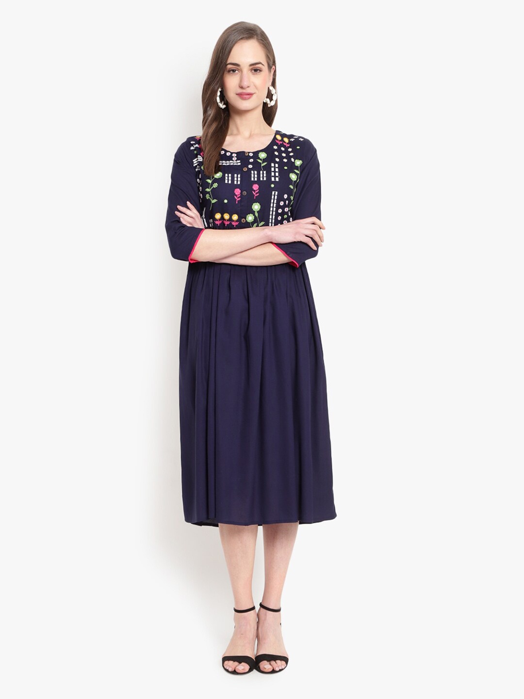 

Ashlee Blue Embroidered Midi Dress