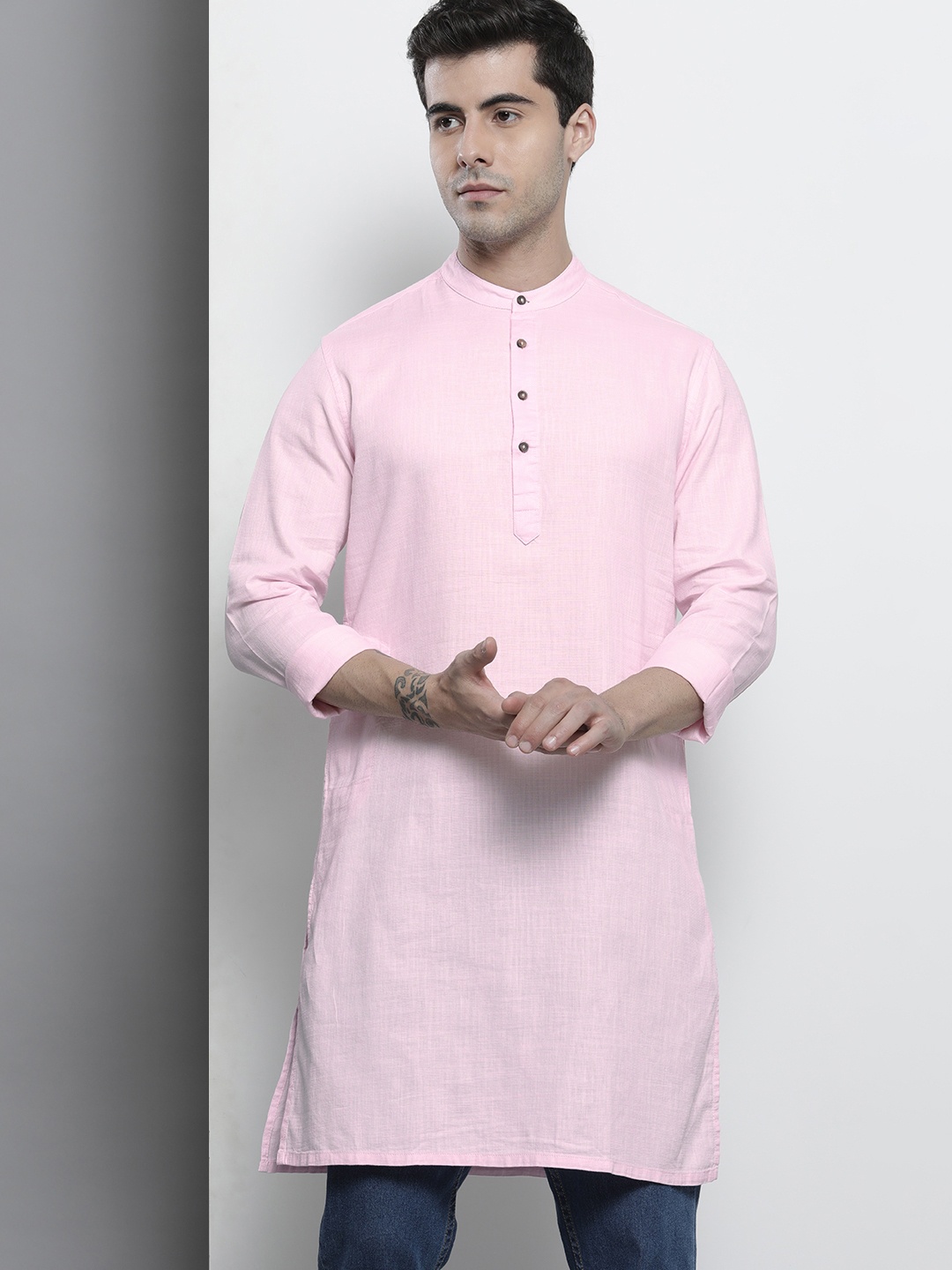 

The Indian Garage Co Men Pink Cotton Kurta