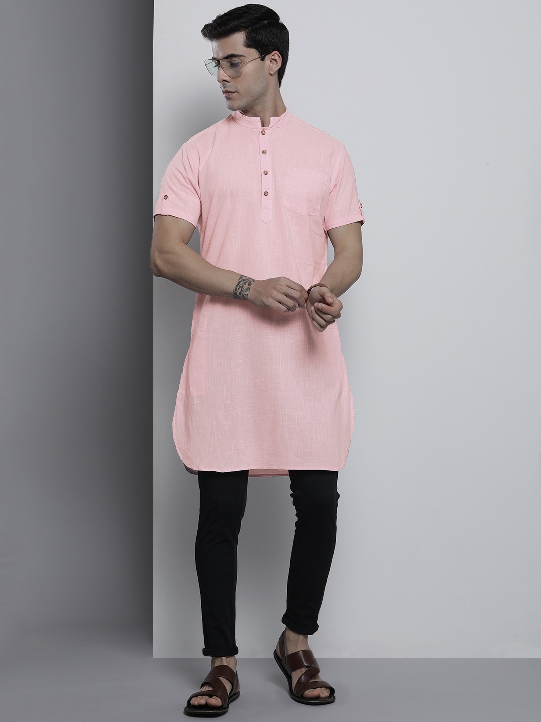 

The Indian Garage Co Men Pink Solid Kurta