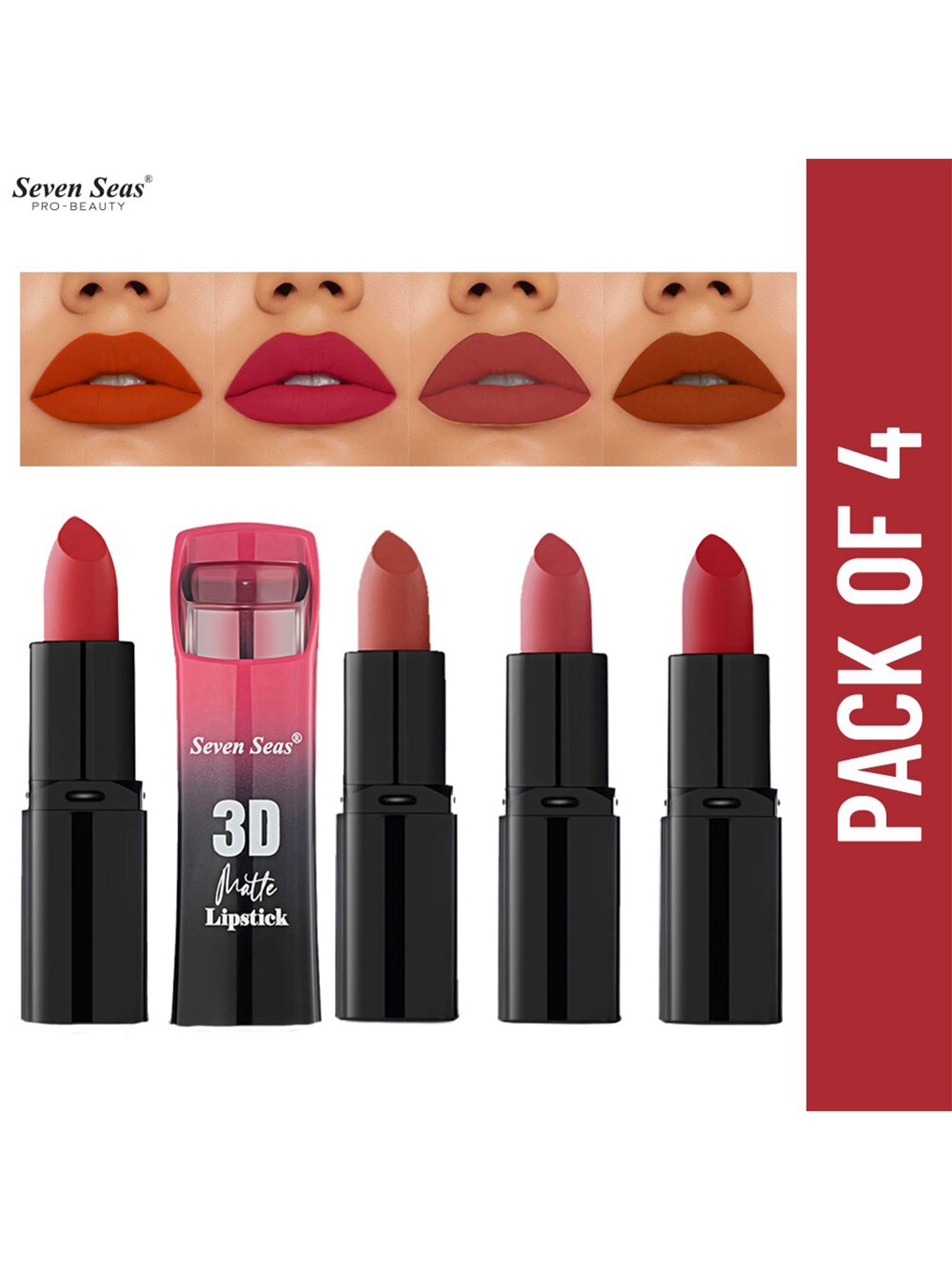 

Seven Seas Pack Of 4 Matte With You Lipstick, Red