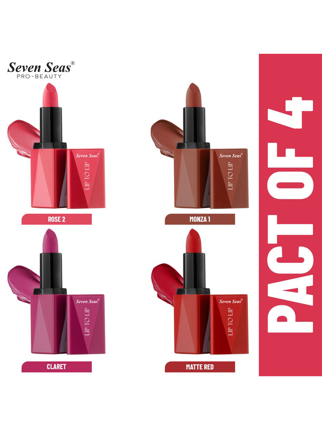 

Seven Seas Pack of 4 Matte With You Lipstick, Multi