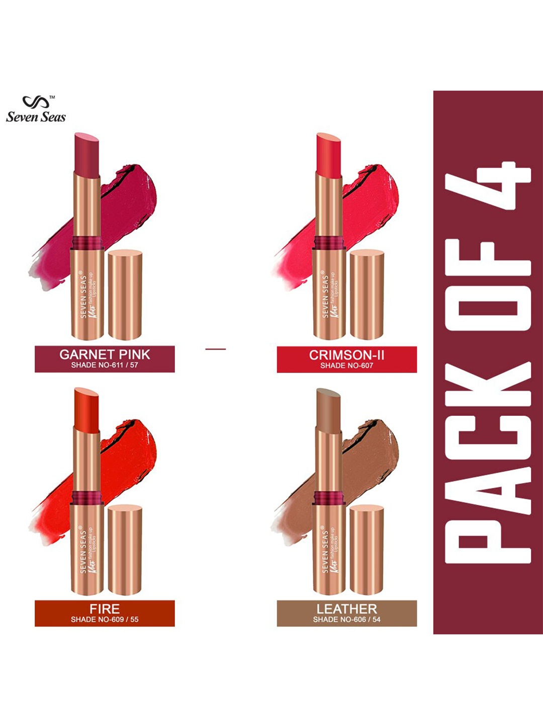

Seven Seas Pack Of 4 Matte With You Lipstick, Red