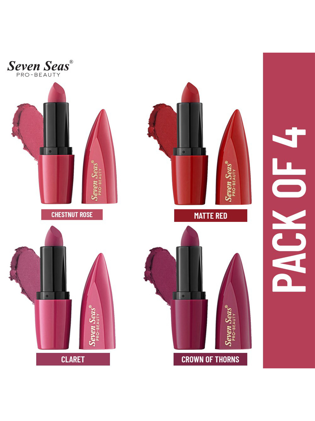 

Seven Seas Pack of 4 Matte With You Lipsticks, Multi