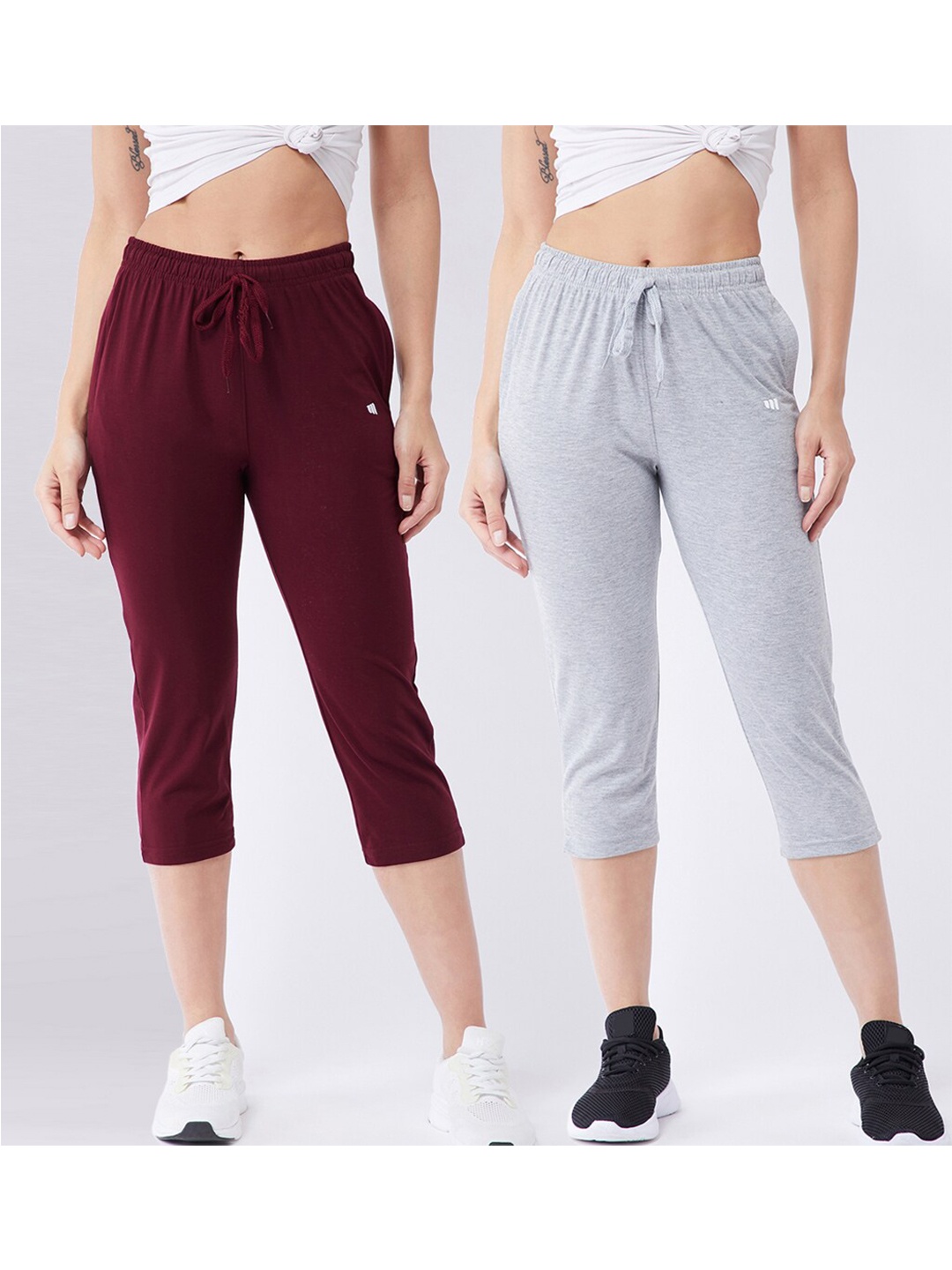 

Modeve Women Pack of 2 Grey & Burgundy Capris