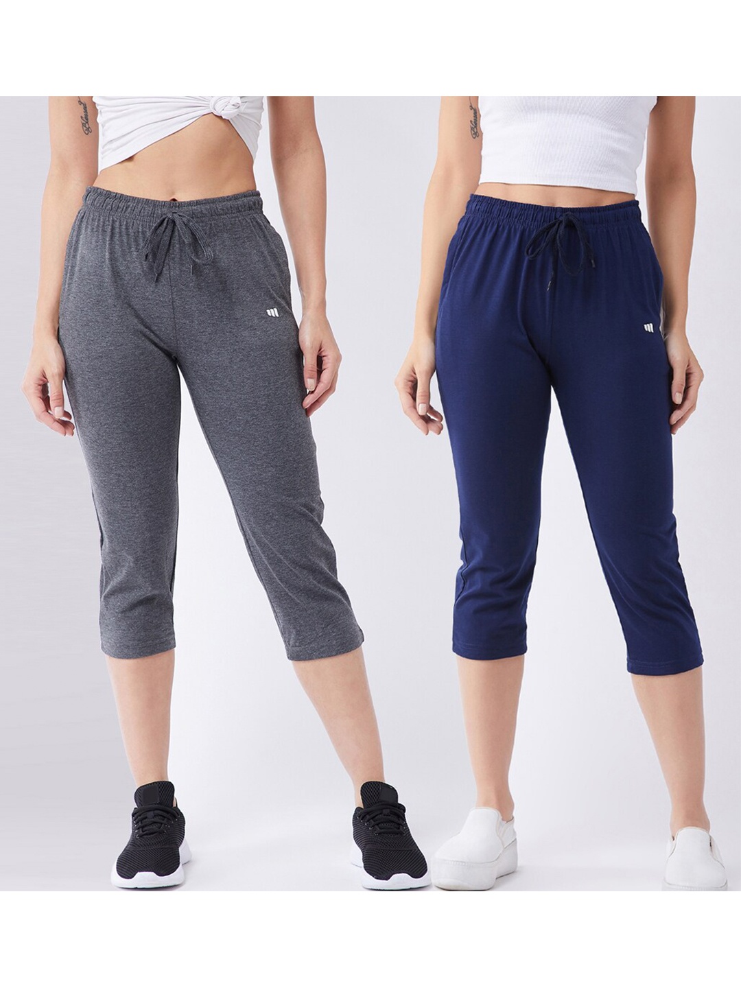 

Modeve Women Pack of 2 Charcoal & Navy Blue Regular Fit Capris