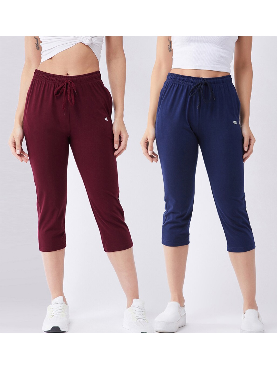 

Modeve Women Pack of 2 Navy Blue & Burgundy Capris