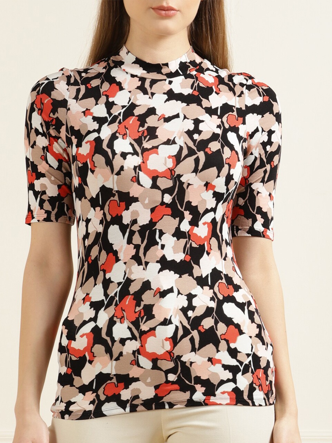 

Ted Baker Black & Red Floral Print Pure Cotton Crepe Top